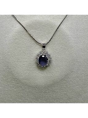 NIB S925 Stamped Silver Amethyst and Zircon Oval Pendant Necklace